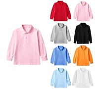 Boys Polo Shirts Girls Plain Long Sleeve Baseball T-Shirts Kids Cotton Base Layer Top Lapel Button Down Long Sleeve Solid Color Casual Sweaters (Light Blue, 6-7 Years)