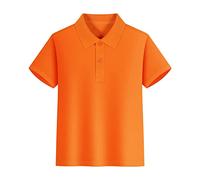 Boys Polo Shirts Short Sleeve Solid Button V Neck Collar T Shirts Tops Kids Toddler Summer Soft Loose Fit School Casual T-Shirt Outfits Lightweight Clothes (Orange, 11-12 Years)