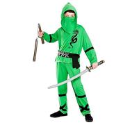 Boys Power Ninja Green Black Fancy Dress Up Party Costume Halloween Child Outfit