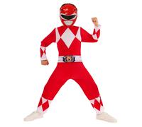Boys POWER RANGER Mighty Morphin Red Fancy Dress Costume + Mask Official Kids