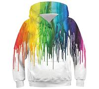 Boys Pullover Hoodie Cool Paint Drip Graphic Hoody Girl Casual Rainbow Graffiti Round Neck Sweatshirts Children Lightweight Sports Hooded Teens School Stylish Long Sleeve Clothes Fall, Paint Size