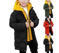 Boys Pullover Puffer Coat Double layer Quilted Parka Zip Up Button Hooded Jacket Kids Winter Warm Puffy Lightweight Long Sleeve Down Outerwear Outerwear (Black, 11-12 Years)
