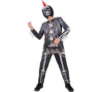 Boys Punk Skeleton Costume Halloween Fancy Dress Skull Outfit with Mask