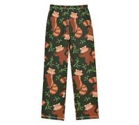 Boy's Pyjamas Bottoms Red Panda Leaf Green Kids Pjs Sleepwear Lounge Pants M