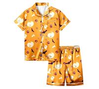 Boys Pyjamas Glow Dark Festival Costumes for Kids Nightwear Pjs Snowman Pumpkin Spider Tops and Pants Sets Lapel Button Shirt Sleepwear Outfits Girls Pajamas Unicorn Cotton Outfit Orange