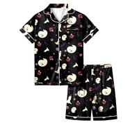 Boys Pyjamas Glow Dark Festival for Girls Halloween Pjs Skeleton Pumpkin Sleepwear Cotton Toddler Clothes Fun Lapel Button Shirt Outfits Unisex Lantern Print Pajama Set Black