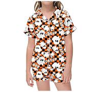 Boys Pyjamas Glow Dark festival Pajama Sets for Kid Halloween Cotton Long Sleeve Nightwear Pumpkin Ghost Print Sleepwear Girls Pajamas Unicorn cute White