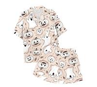 Boys Pyjamas Glow Dark festival Unisex Kids Halloween In The Cotton Pjs Toddler Long Sleeve Sleepwear Lapel Button Shirt Outfits Pumpkin Lantern print pajama set Sky Blue