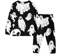Boys Pyjamas Halloween Cotton Toddler Clothes Glow In The Dark Pjs Nightwear Tops and Pants Sets Lapel Button Shirt Sleepwear Outfits Unisex Pumpkin Lantern print pajama set Black
