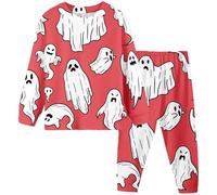 Boys Pyjamas Halloween Cotton Toddler Clothes Glow In The Dark Pjs Nightwear Tops and Pants Sets Lapel Button Shirt Sleepwear Outfits Unisex Pumpkin Lantern print pajama set Red
