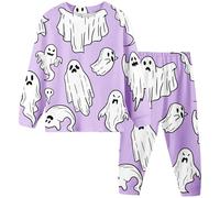 Boys Pyjamas Halloween Cotton Toddler Clothes Glow in The Dark Pjs Nightwear Tops and Pants Sets Lapel Button Shirt Sleepwear Outfits Unisex Pumpkin Lantern Print Pajama Set Purple