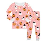 Boys Pyjamas Halloween Cotton Toddler Clothes Pjs Skeleton Pumpkin Sleepwear Fun Ghost Print Long Sleeves Nightwear Tops Sets Outfit Light Pink