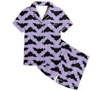 Boys Pyjamas Halloween for Girls Bat Pajama Set Long Sleeve Cotton Skeleton Unisex Pumpkin Lantern print Purple