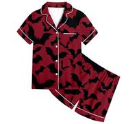 Boys Pyjamas Halloween for Girls Bat Pajama Set Nightwear Tops and Pants Sets Sleepwear Children PJs Long Sleeves Cotton Sleeve Brick Red
