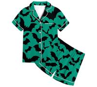 Boys Pyjamas Halloween for Girls Bat Pajama Set Nightwear Tops and Pants Sets Sleepwear Children PJs Long Sleeves Cotton Sleeve Green