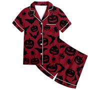 Boys Pyjamas Halloween for Girls Cotton Long Sleeve Nightwear Toddler Sleepwear Lapel Button Shirt Outfits Sleeves Pjs Tops Family Matching Pajamas Brick Red