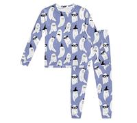 Boys Pyjamas Halloween for Girls Pjs Skeleton Pumpkin Sleepwear Cotton Toddler Clothes Fun Ghost Print Unisex Lantern Long Sleeve Light Blue