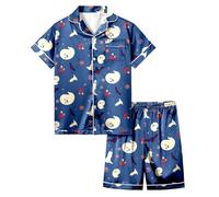 Boys Pyjamas Halloween Unisex Kids Glow in The Dark Cotton Pjs Nightwear Tops and Pants Sets Pumpkin Ghost Print Sleepwear Long Sleeves Outfit Blue