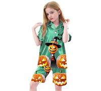 Boys Pyjamas Halloween Unisex Kids Pjs Skeleton Pumpkin Sleepwear Nightwear Tops and Pants Sets Outfits Toddler Long Sleeve 2 Piece cute Girls Green