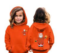 Boys QR Code Christmas Hoodie Teenage Kids Girls Age 3-10 Years Fashion Graphic Hooded Sweatshirt Xmas Christmas Jumper Long Sleeve Plain Pullover Casual Loose Fit Sports Wear (Orange, 8-9 Years)