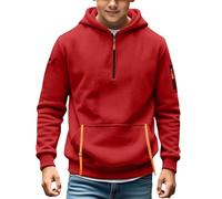 Boys Quarter-Zip Oversized-Fit Hoodie Sweatshirt Pullover Cargo Hoodies for Teen Boys Tactical Sweatshirt Pullover Vintage Workout Running Active Hoodies with Pockets Toddler (Red, 16-17 Years)