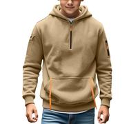 Boys Quarter-Zip Oversized-Fit Hoodie Sweatshirt Pullover Cargo Hoodies for Teen Boys Tactical Sweatshirt Pullover Vintage Workout Running Active Hoodies with Pockets Toddler (Khaki, 14-15 Years)