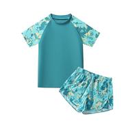 Boys' Rash Guard Set Two Piece Swimsuits Kids Short Sleeve Swimwear Swim Trunks with Compression Liner UPF 50+ (5-16T) Green