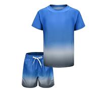Boys Rash Vest Kids Two Piece Swimming Costume with Board Shorts Short Sleeve Boys Swimsuit Set Age 7-8 Years Blue Grey