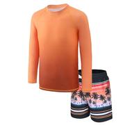Boys Rash Vest Swim Set Kids Two Pieces Swimsuit Long Sleeve Swimming Costume Top Shorts Trunks Age 9-10 Years