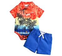 Boys Regular Fit Shorts Set Boys Comfortable and Breathable Set Cute Cartoon Printed Short Sleeve Top Shorts Two Piece (Orange, 6-9 Months)