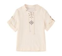 Boys Renaissance Pirate Sleeveless T Shirts, Kids Medieval Lace-up Top with Belt V Neck Sleeveless Front Lace Up Closure Split Vest Medieval Waistcoat for Halloween Fancy Dress Cosplay White