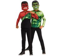 Boys Reversable Hulk Child Costume Switch Red Green Mask Top Marvel Avenger