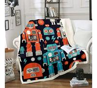 Boys Robot Printed Fuzzy Blanket Cartoon Mechanic Pattern Fleece Blanket for Sofa Couch Colorful Mechanical Toys Decor Sherpa Throw Blanket Cool Steampunk Style Warm Plush Blanket Single 50"x60"
