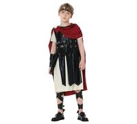 Boys Roman Soldier Costume Kids Medieval Gladiator Halloween Costume Historical Warrior Knight Cosplay Dress up 3 Piece Set (Black, 11-12 Years)