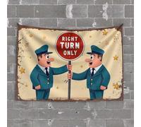 Boys Room Decor Teenager Cartoon Pilots Celebrating with 'Right Turn Only' Sign Tapestry Bar Stuff for Man Cave Aesthetic Stuff(100X150CM)