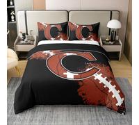 Boys Rugby 100% Natural Cotton Duvet Cover King Chic Fashion Initial C Comforter Cover Football Sports Games Competition Bedding Set 3 Pcs Room Decor,Comforter Not Included