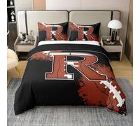 Boys Rugby 100% Natural Cotton Duvet Cover King Chic Fashion Initial R Comforter Cover Football Sports Games Competition Bedding Set 3 Pcs Room Decor,Comforter Not Included
