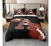 Boys Rugby 100% Natural Cotton Duvet Cover Set Chic Fashion Initial A Comforter Cover Super King Size for Bedroom Decor Football Sports Games Competition Bedding Set 3 PCS,Comforter Not Included