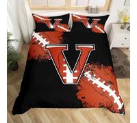 Boys Rugby Bedding Set Super King Size,Chic Fashion Initial V Duvet Cover with 2 Pillowcases for Teens Adults,Football Sports Games Competition Decorative Comforter Cover(Not Comforter),3 Pcs