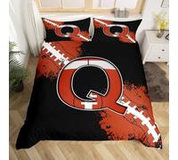 Boys Rugby Duvet Cover King,Chic Fashion Initial Q Comforter Cover with 2 Pillowcases,Football Sports Games Competition Breathable Decorative Bedding Set,Comforter Not Included