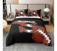 Boys Rugby Duvet Cover Set 100% Organic Cotton Super King Size Chic Fashion Initial S Comforter Cover with 2 Pillowcases Football Sports Games Competition Bedding Set for Bedroom Dcor,No Comforter