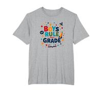 Boys Rule First Grade: Fun School Adventure Blast Off T-Shirt, Men's Big and Tall, Heather Grey, 6X Tall