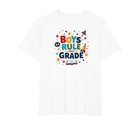 Boys Rule First Grade: Fun School Adventure Blast Off T-Shirt, Men's Big and Tall, White, 3X Tall