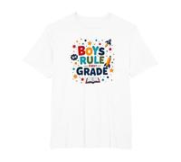 Boys Rule First Grade: Fun School Adventure Blast Off T-Shirt, Men's Big and Tall, White, 4X Tall