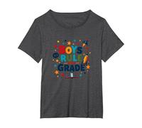 Boys Rule First Grade: Fun School Adventure Blast Off T-Shirt, Women's Plus, Dark Heather Grey, 5X