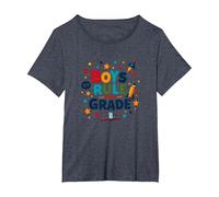 Boys Rule First Grade: Fun School Adventure Blast Off T-Shirt, Women's Plus, Heather Blue, 1X