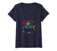 Boys Rule First Grade: Fun School Adventure Blast Off V-Neck T-Shirt, Women, Navy, L