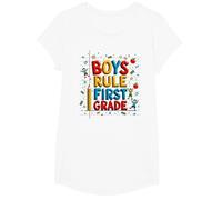 Boys Rule First Grade School Fun Celebration T-Shirt, Girls, White, XS