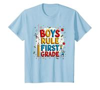 Boys Rule First Grade School Fun Celebration T-Shirt, Kids, Baby Blue, 10 Years