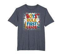 Boys Rule First Grade School Fun Celebration T-Shirt, Men's Big and Tall, Heather Blue, 2X Tall